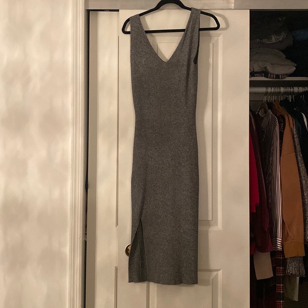 Sweater Material Pencil Dress with low slit